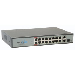 Maxlink Poe Switch Psbt-19-16p-250, 18x Lan/16x Poe 250m, 1x Sfp, 802.3af/at/bt, 200w